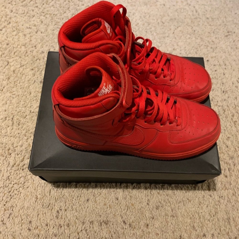 All Red Nike ID Air one’s high tops